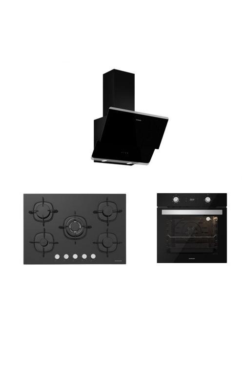 Siyah Cam Ankastre Set (3490 Oslo 60 Siyah+cs5365b01+bo6504b01)