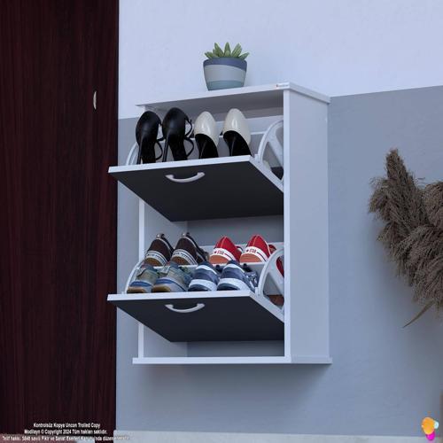 UMAY Asma Kapı Önü 52x 78 x 26 cm’ lik 2 Düşer Kapak 4 Göz Bölmeli Ayakkabılık