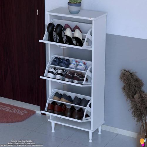 VARBİ Kapı Önü 52 x 127 x 25,5 cm’ lik 3 Düşer Kapak 6 Göz Bölmeli Ayakkabılık