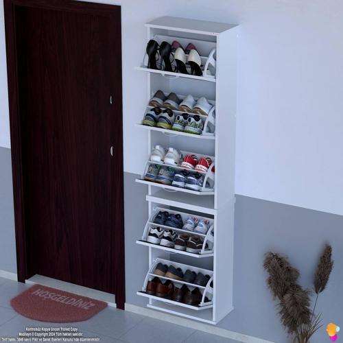 VARBİ UMAY' 2 Li Asma Kapı Önü 52x193x25,5 cm’ lik 5 Düşer Kapak 10 Göz Bölmeli Ayakkabılık