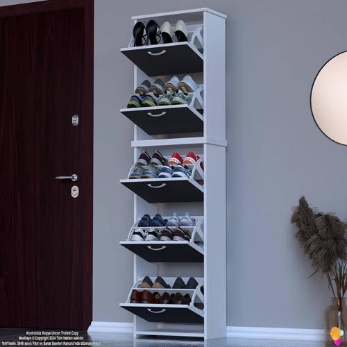 VERVE Antre 52x194x26 cm’ lik 5 Düşer Kapak 10 Göz Bölmeli Ayakkabılık