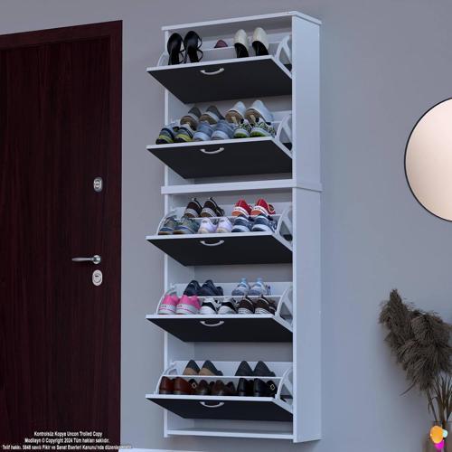 VERVE Asma Antre 72x194x26 cm’ lik 5 Düşer Kapak 10 Göz Bölmeli Ayakkabılık