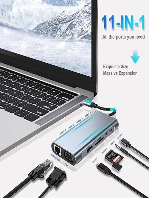 BAYINDIRELEKTRONİK Macbook Pro Air Type C Hub Pd Şarj HDMI Sd Network VGA Girişli 11 In 1 Çevirici Dönüştürücü