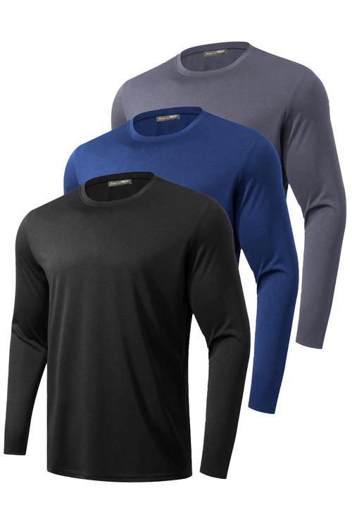 3'lü Paket Erkek %100 Pamuklu Likralı Spor Koşu Günlük Antrenman Uzun Kollu Penye T-shirt