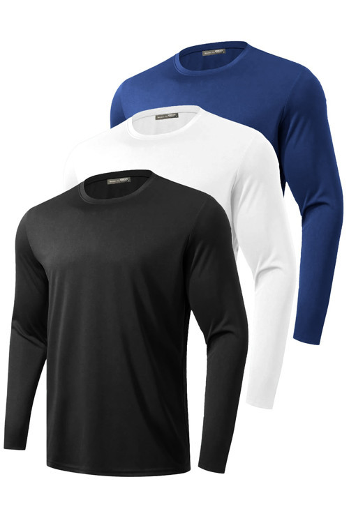 3'lü Paket Erkek %100 Pamuklu Likralı Spor Koşu Günlük Antrenman Uzun Kollu Penye T-shirt