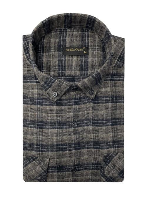 Büyük Beden Çift Cep Klasik Kışlık Kaşmir Gömlek - 7462