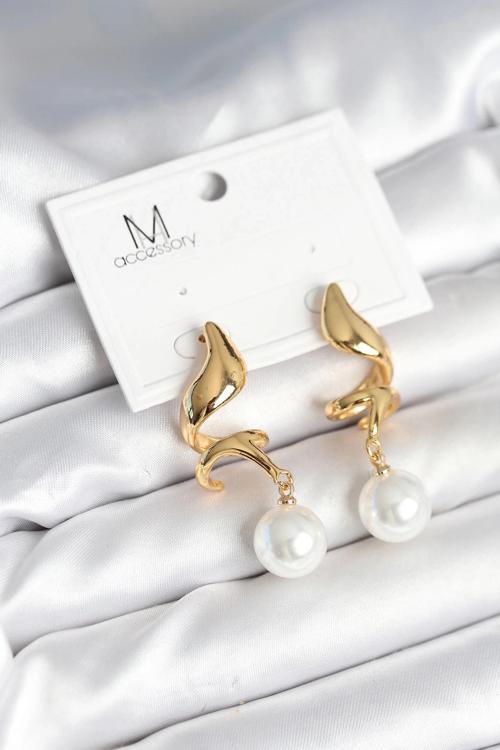 BFS inci Detaylı Sarmal Model Gold Renk Pirinç Kadın Küpe