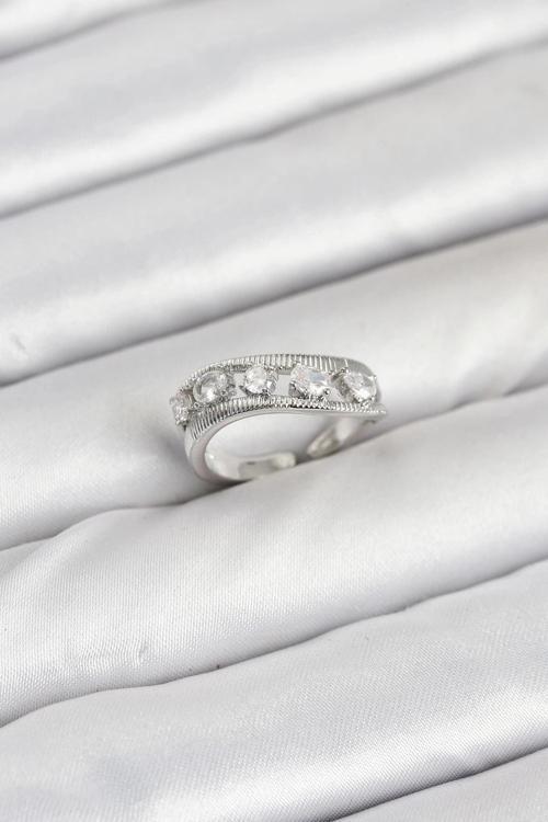 BFS Pirinç Gümüş Renk Zirkon Taşlı Kadın Yüzük