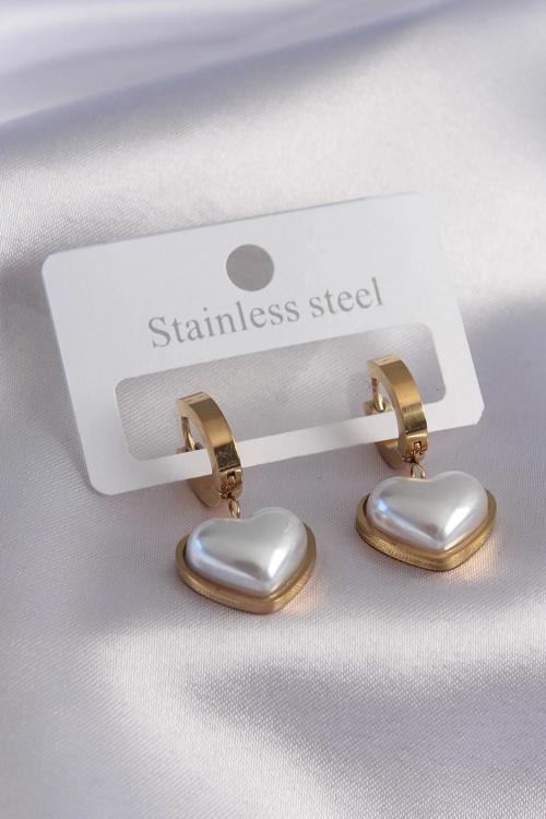 BFS 316L Çelik Gold Renk Kalp Model Kadın Küpe