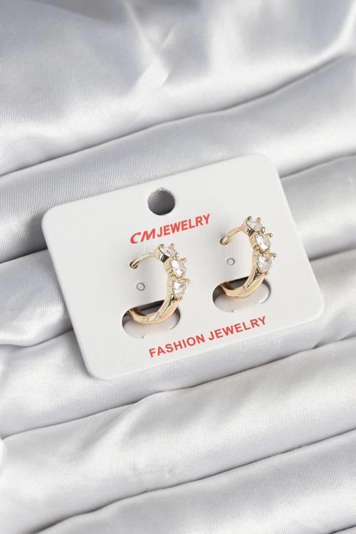 BFS Pirinç Gold Renk Kalpli Zirkon Taşlı Kadın Küpe