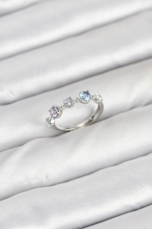 BFS Pirinç Gümüş Renk Renkli Zirkon Taşlı Kadın Yüzük