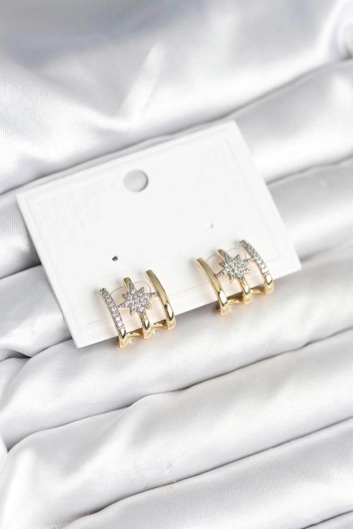 BFS Kaburga Model Kutup Yıldızı Detaylı Gold Renk Kadın Küpe