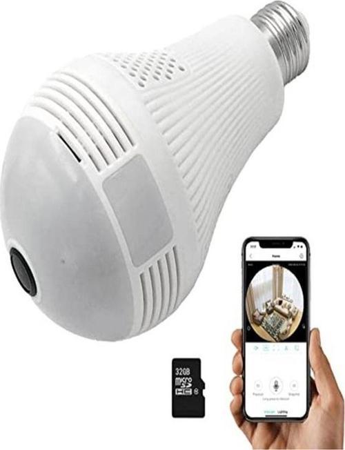 Gerçek 1080P Fhd Ampul Kamera Balık Gözü Lens 360° Panoramik Ev Güvenlik Kamerası + 32Gb Hafıza Kart