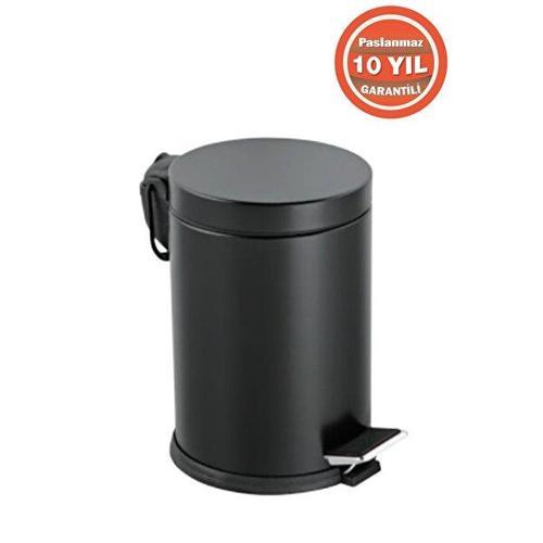 Paslanmaz Çelik 5 Litre Pedallı Banyo Çöp Kovası Siyah