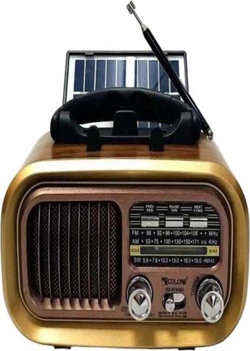 Güneş Panelli Nostaljik Görünümlü Radyo Bt/Tf/Usb/Fm/Am/Sw 3 Bandlı Radyo