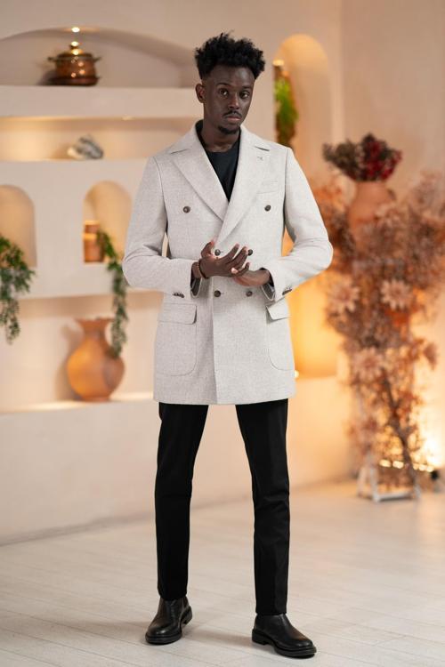 İtalyan Yaka Yünlü Kruvaze Kaşe Kaban