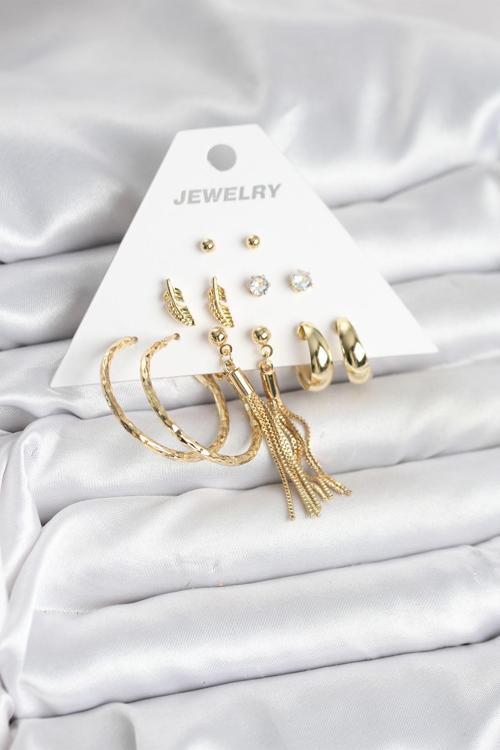 Zarif Kulaklar için 6ÇİFT Golden Pirinç Stil Kadın Küpe Seti