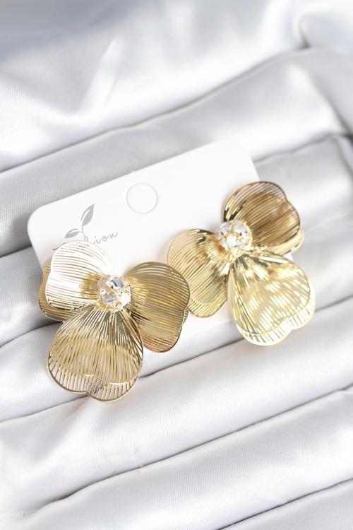 Zarif Kulaklar için Golden Pirinç Yapım Çiçek Stil Kadın Küpe