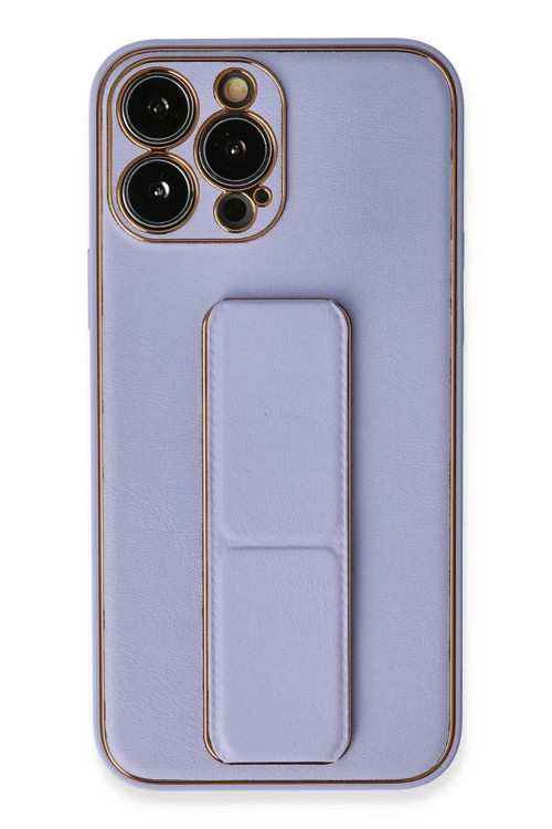 iPhone 13 Pro Kılıf Coco Deri Standlı Kapak - Lila-(5796)