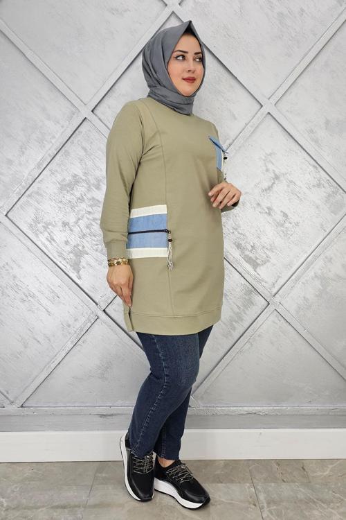 KADIN NERVÜR DİKİM TAŞ DETAYLI TESETTÜR TUNİK