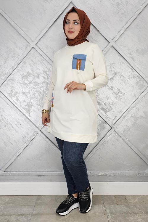 KADIN NERVÜR DİKİM TAŞ DETAYLI TESETTÜR TUNİK