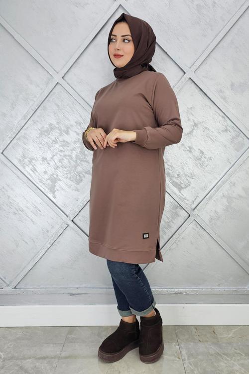 KADIN ETİKET DETAYLI TAKMA KOL TESETTÜR TUNİK