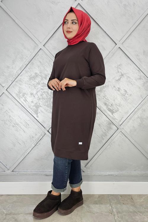 KADIN ETİKET DETAYLI TAKMA KOL TESETTÜR TUNİK