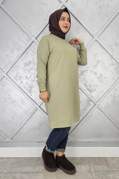 KADIN ETİKET DETAYLI TAKMA KOL TESETTÜR TUNİK