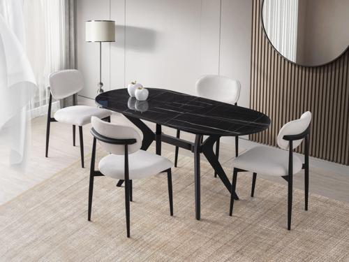 Star Polo Siyah Mermer Mutfak Masa Sandalye Takımı 82x138