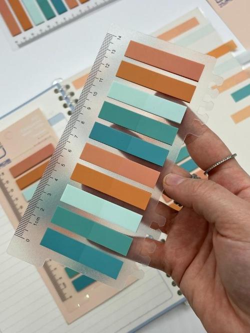 10 Renkli Cetvelli Turuncu Ve Turkuaz Tonları İndeks Sticker/İndex/Postit/Post-it/Kitap Ayracı/Not Kağıdı