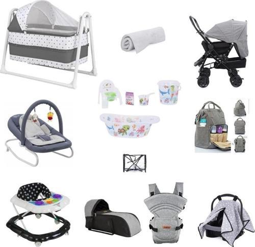 14 Parça Şirin Set Beşik Bebek Arabası Portbebe Kanguru Ana Kucağı Küvet Seti Bakım Çantası Puset