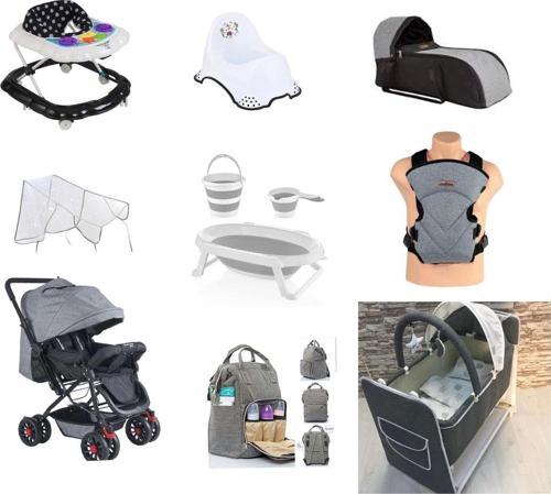 Almira Kids Bebek Çeyiz Seti 11 Parça Çift Yön Bebek Arabası Beşik Ana Kucağı Yürüteç Katlanır Küvet