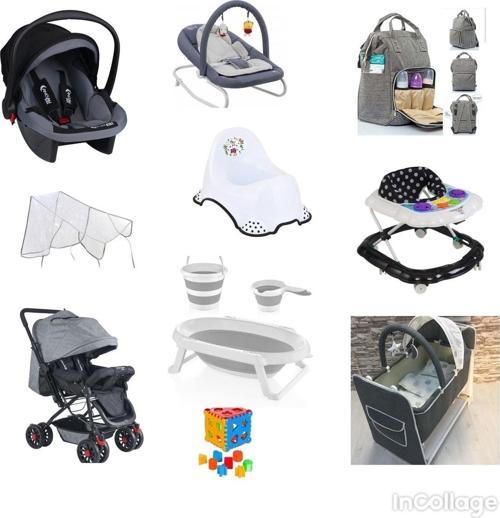 Almira Kids Bebek Çeyiz Seti 12 Parça Çift Yön Bebek Arabası Beşik Ana Kucağı Yürüteç Katlanır Küvet