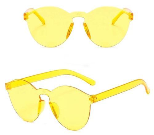 Sert Mika Oval Şekilli Çerçevesiz Sarı Gözlük Retro Parti 5x14 Cm