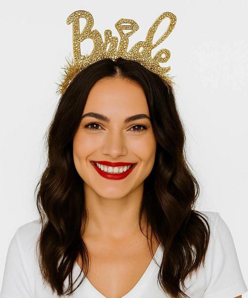 Altın Renk Bekarlığa Veda İtalik Yazı Alyanslı Bride Taç