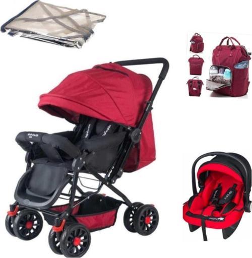 Çift Yönlü Bebek Arabası Puset Ana Kucağı Anne Bebek Çantası Yağmurluk Set 4 Parça
