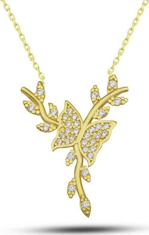925 Ayar Gümüş Gold Daldaki Kelebek Kadın Kolye