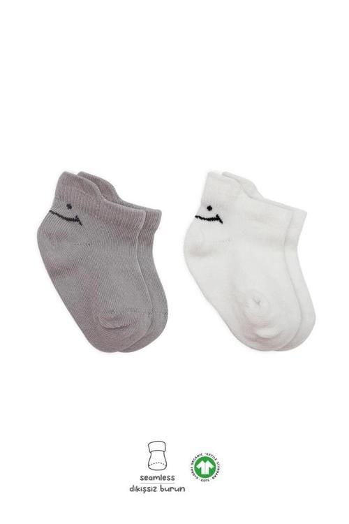BFS   Bistyle 2'Li Sneakers Smile Penye Çorap BS20106 Gri Ekru