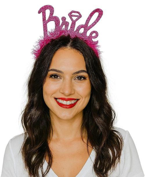 Fuşya Renk Bekarlığa Veda İtalik Yazı Alyanslı Bride Taç