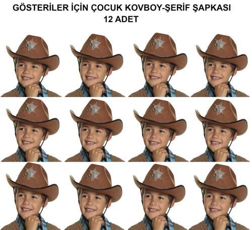 Kovboy Şerif Şapkası Kahve 12 Adet - Kostüm, Parti Ve Gösteri Şapkası