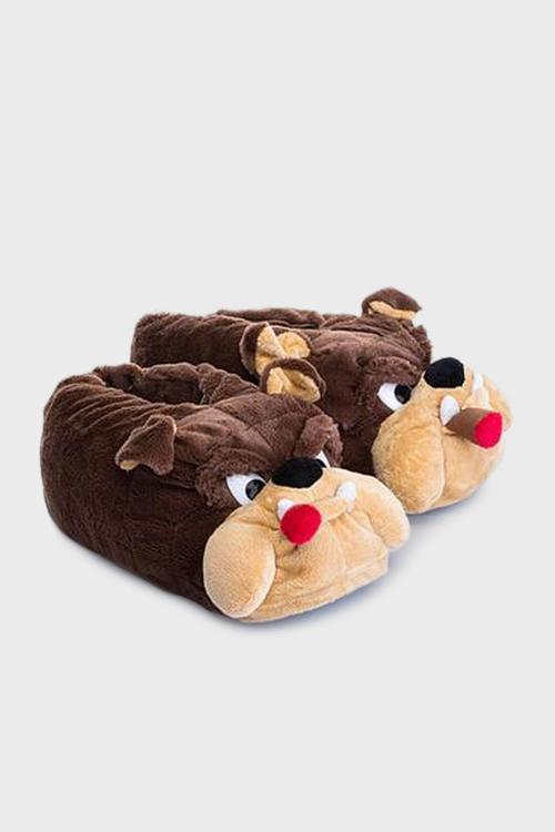 Tw Bulldog Sessiz Tabanlı Hayvan Figürlü Erkek Panduf AA0613 KAHVE