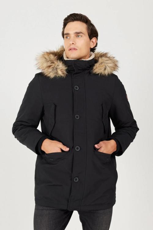 Pamuklu Regular Fit Kapüşonlu Erkek Mont W4D0WX100 SİYAH