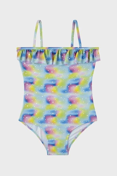 Rihanna  İnce Askılı Kolay Kuruyan Uv Korumalı Parlak Baskılı Junior Kız Çocuk Mayo SM22110220 YEŞİL-PEMBE