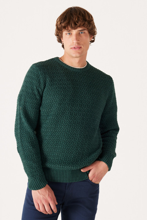 Regular Fit Bisiklet Yaka Erkek Kazak W232580300 YEŞİL