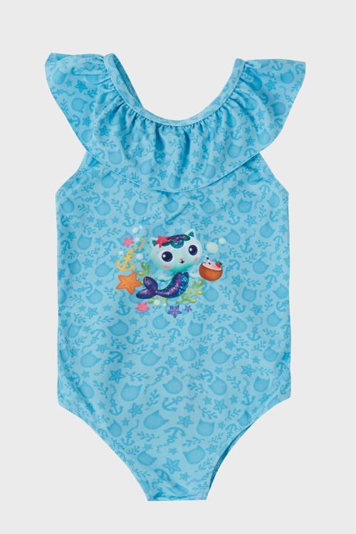 Mercat Desenli Fırfırlı Çabuk Kuruyan Kız Çocuk Mayo SM2512120001 BEBE MAVİ