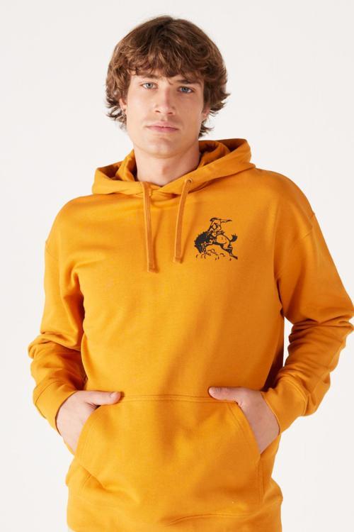 Pamuklu Loose Fit Sırt Baskılı Kapüşon Yaka Erkek Sweat W656I4 H43 TURUNCU