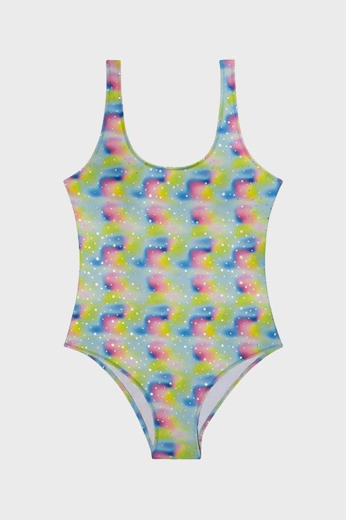 Rihanna Kalın Askılı Kolay Kuruyan UV Korumalı Parlak Baskılı Bayan Mayo SM22140054 YEŞİL-MAVİ