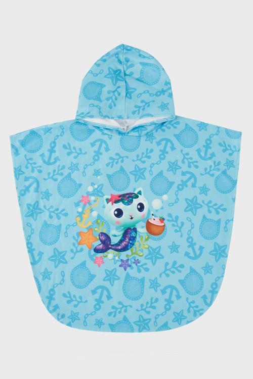 Mercat Desenli Pamuklu Kapüşonlu Uv Korumalı Havlu Kız Çocuk Panço SP2512120000 BEBE MAVİ