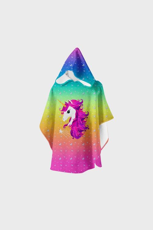 Pammy Pamuklu Kapüşonlu UPF 50+ Korumalı Havlu Kız Çocuk Panço SP2312000001 FUŞYA-YEŞİL