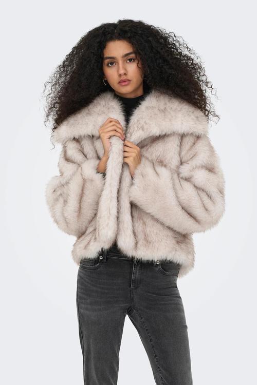 Onldawn Regular Fit Yumuşak Tüylü Bayan Mont 15348977 TAŞ